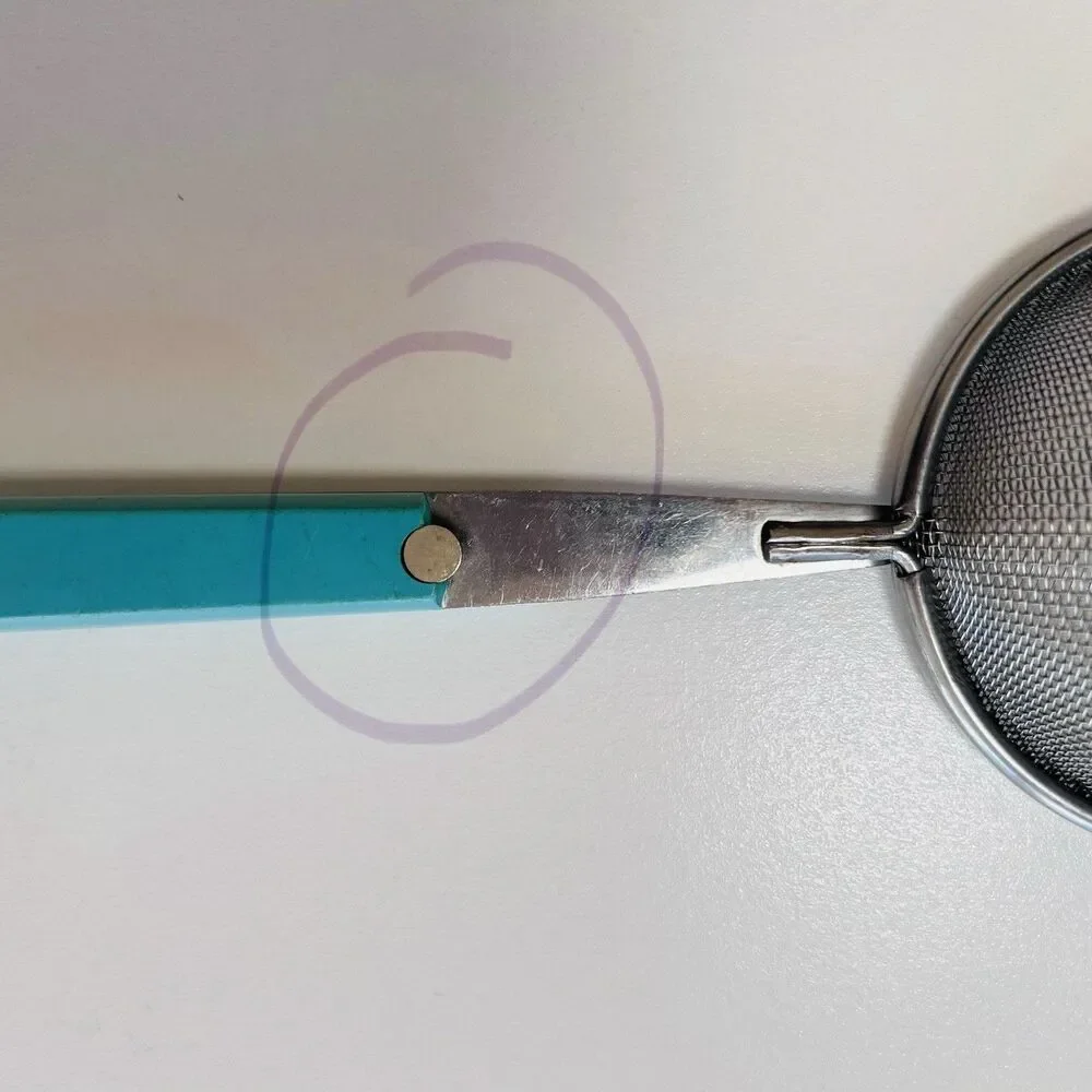 Vintage FLINT Aqua‎ Turquoise Strainer Kitchen Utensil,  Stainless Vanadium USA